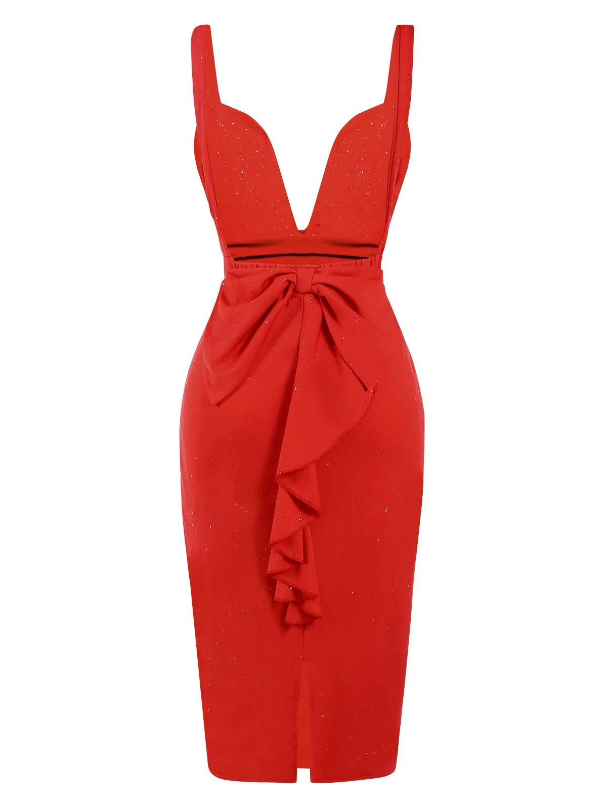 Red 1960s Ruffled Open Back Suspender Dress