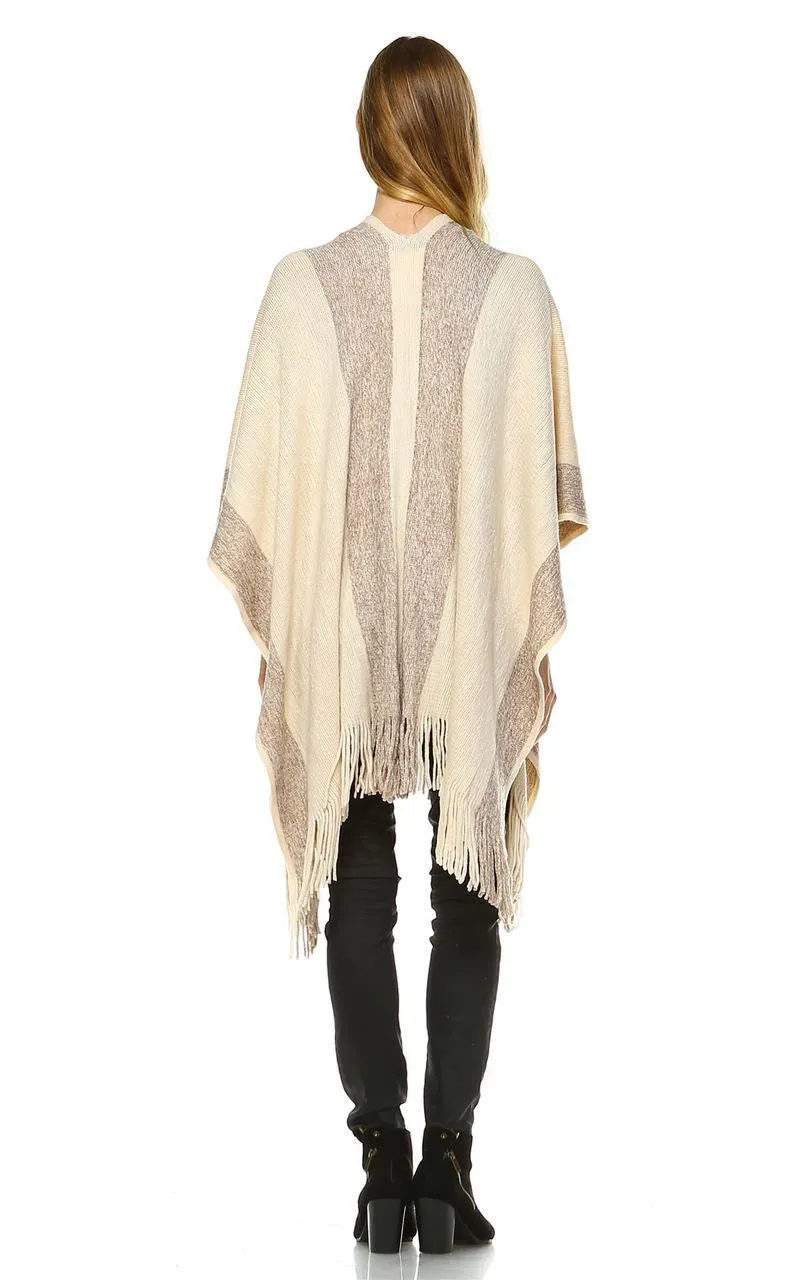 Regular and Plus Size Aztec Tribal Poncho Capes Wrap Beige