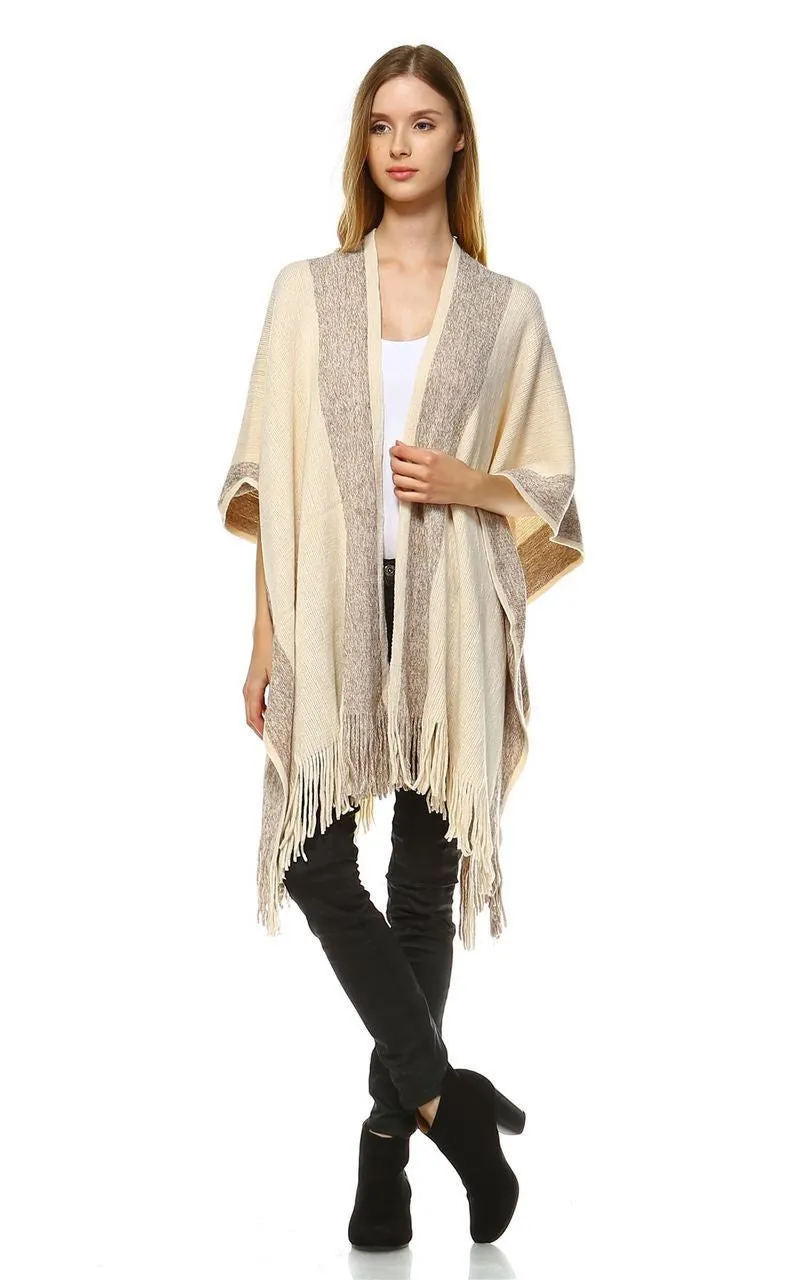 Regular and Plus Size Aztec Tribal Poncho Capes Wrap Beige