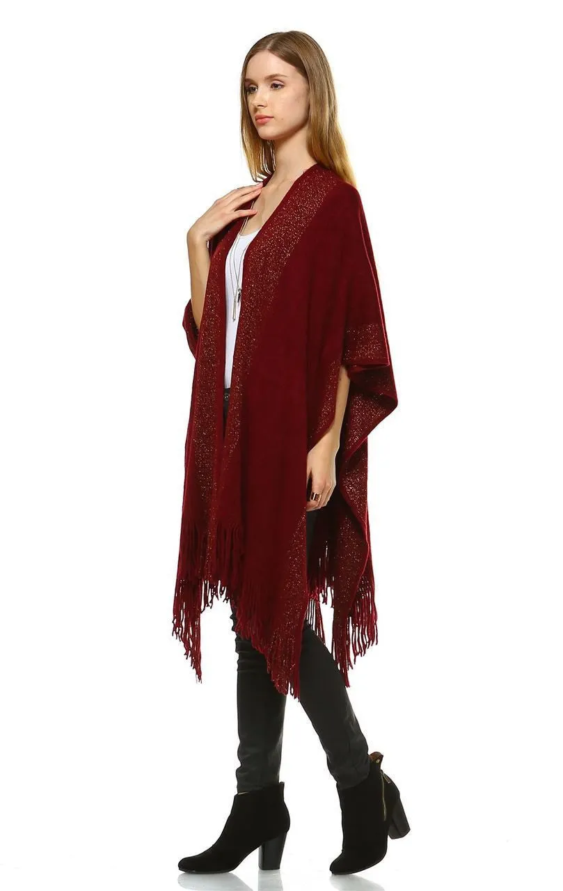 Regular and Plus Size Aztec Tribal Poncho Capes Wrap Burgundy