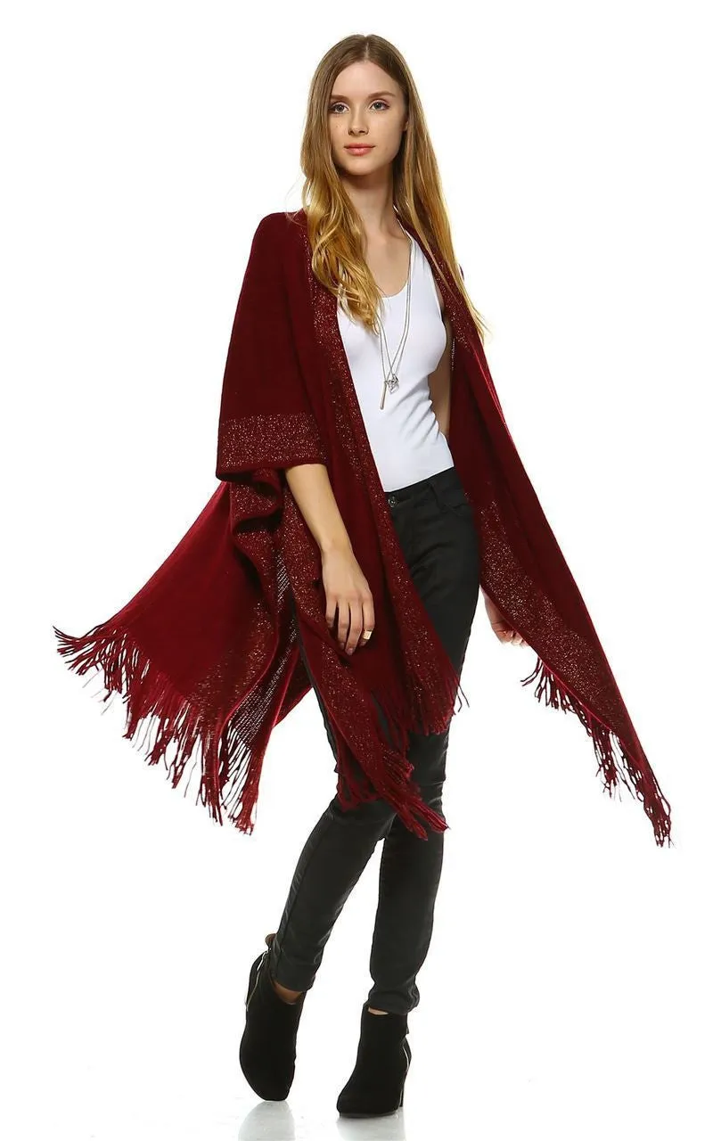 Regular and Plus Size Aztec Tribal Poncho Capes Wrap Burgundy