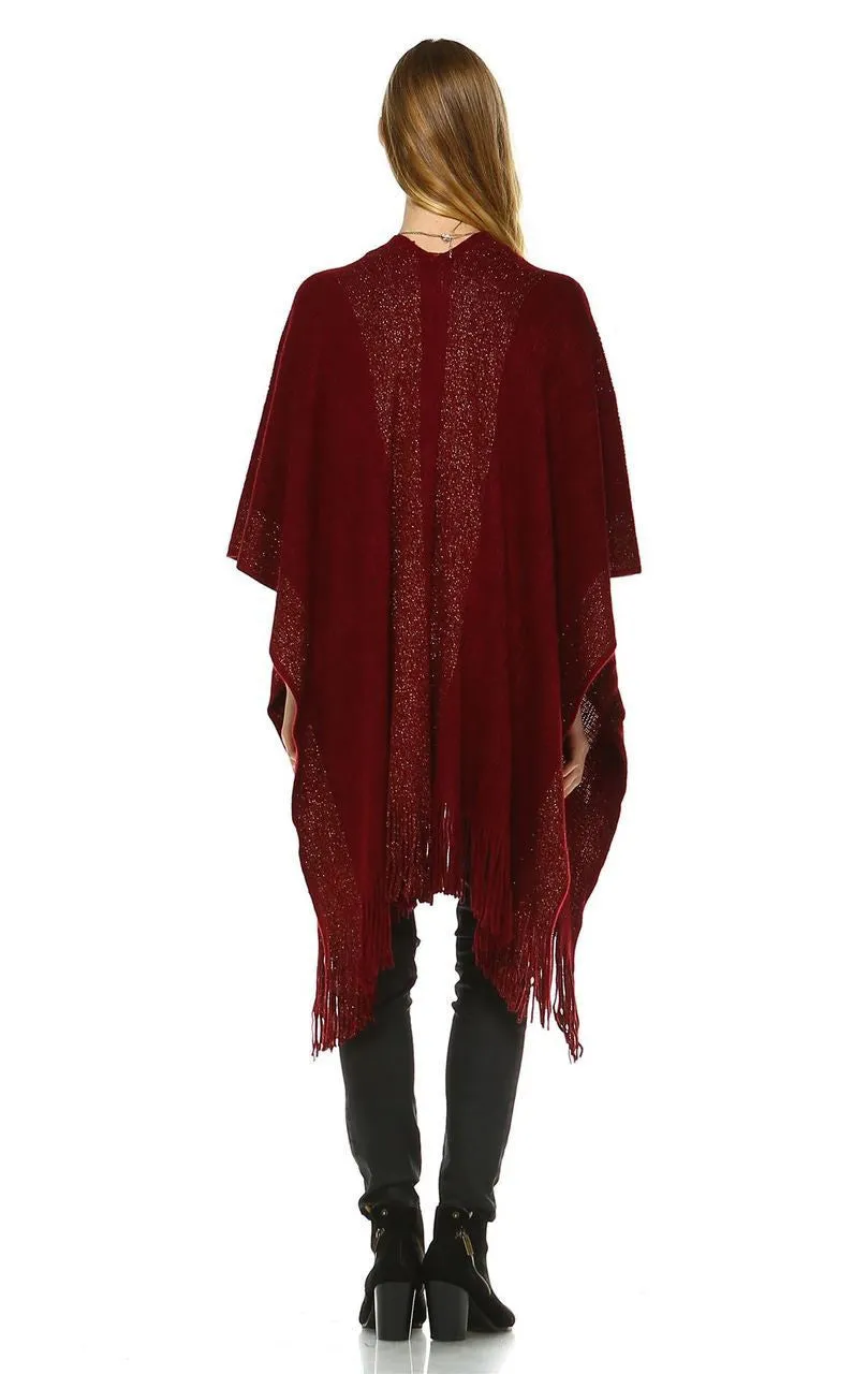 Regular and Plus Size Aztec Tribal Poncho Capes Wrap Burgundy