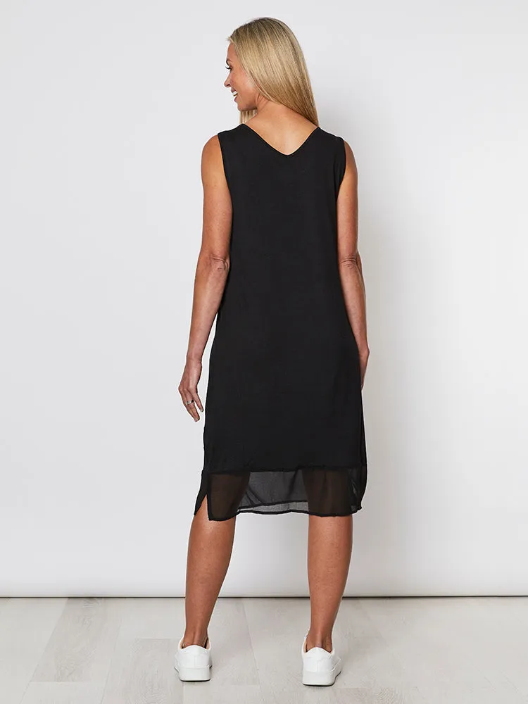 Reversible Georgette Hem Slip Dress - Black