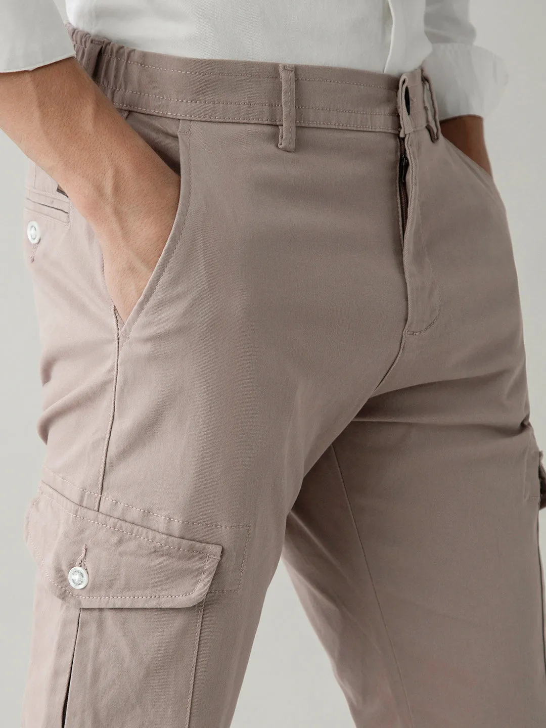 Rose Gold Plain Cargo Pants