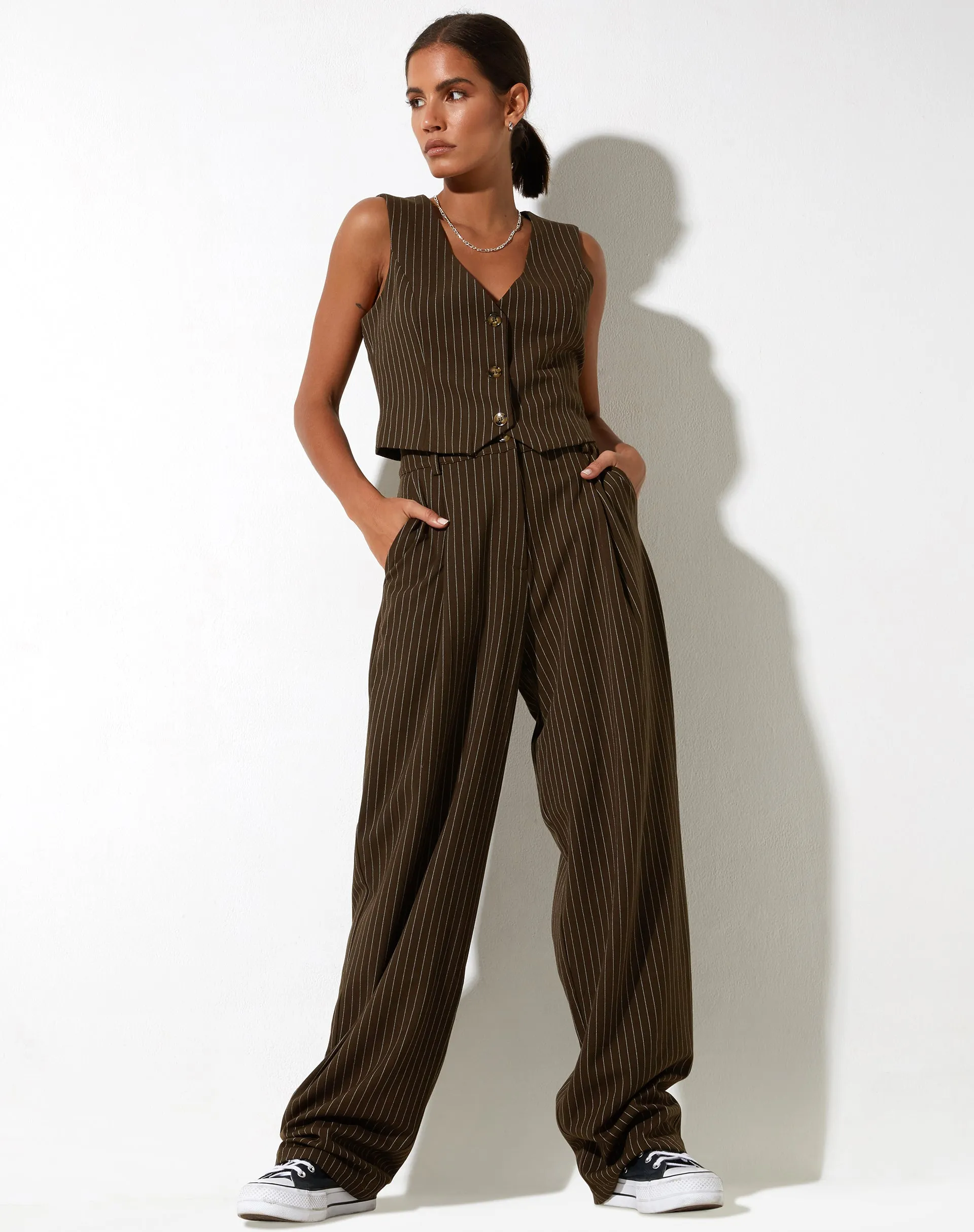 Sakila Trouser in Pinstripe Brown