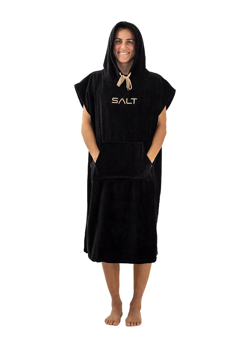 SALT Hooded Cotton Poncho Towel - Black