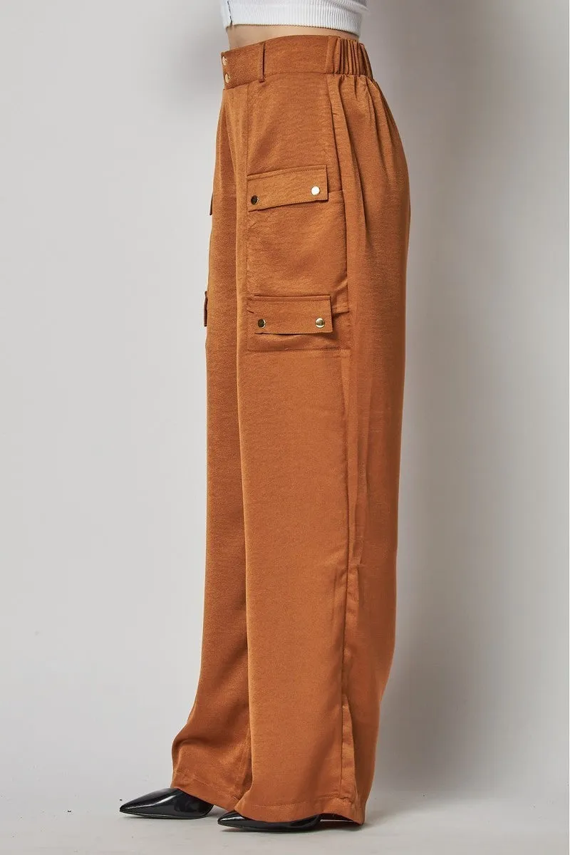 Satin Cargo Pocket Wide Leg Pants - 4 colors