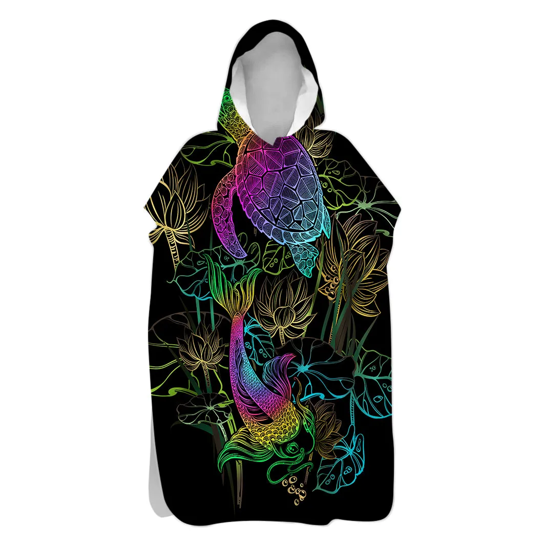 Sea Turtle and Koi Hooded Beach Poncho