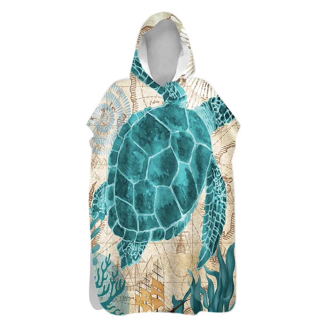 Sea Turtle Love Hooded Beach Poncho