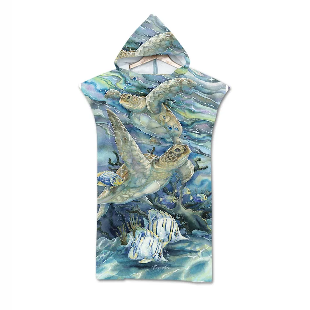 Sea turtle Microfiber Hooded Bath Towel Cloak unisex Bathrobe Swimming Beach Towels Surf Poncho Beachwear