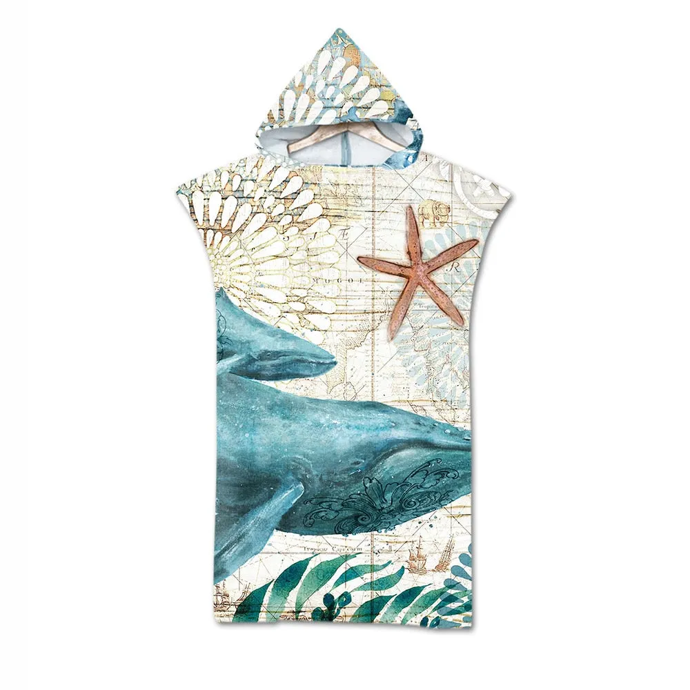 Sea turtle Microfiber Hooded Bath Towel Cloak unisex Bathrobe Swimming Beach Towels Surf Poncho Beachwear