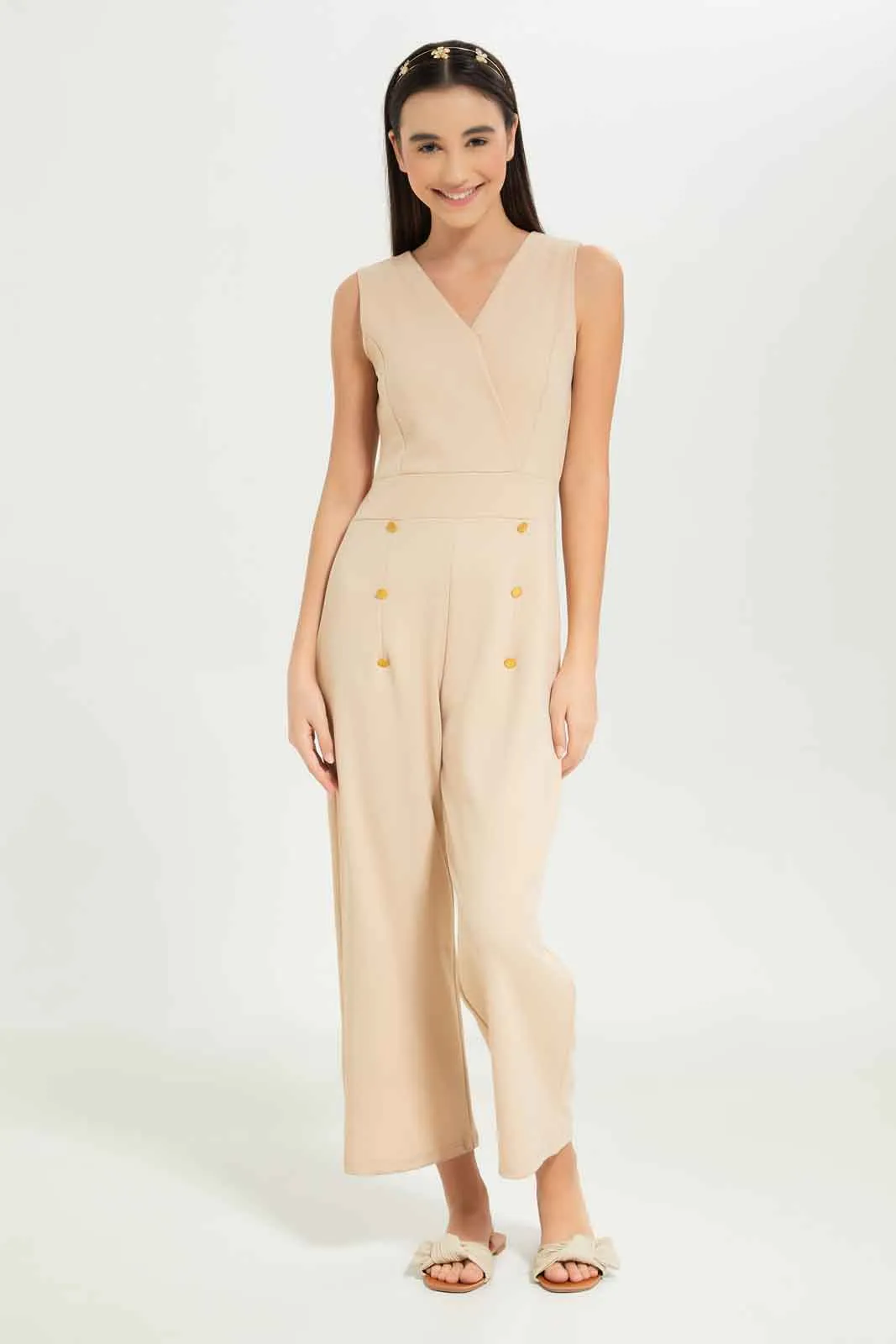 Senior Girls Beige Jumpsuit