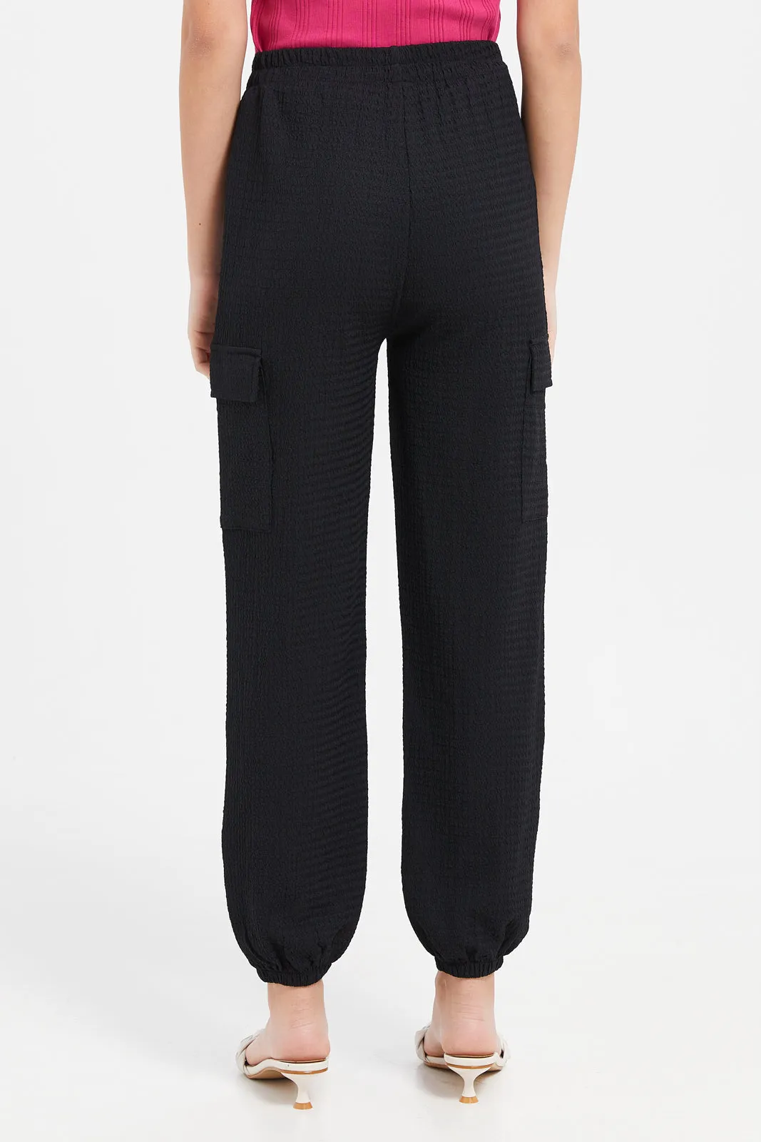 Senior Girls Black Cargo Pocket Trouser