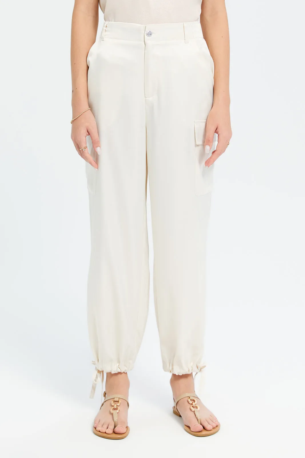 Senior Girls Cream Cargo Pocket Pants