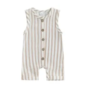 Sleeveless Baby Striped Jumpsuit - Sandy Beige