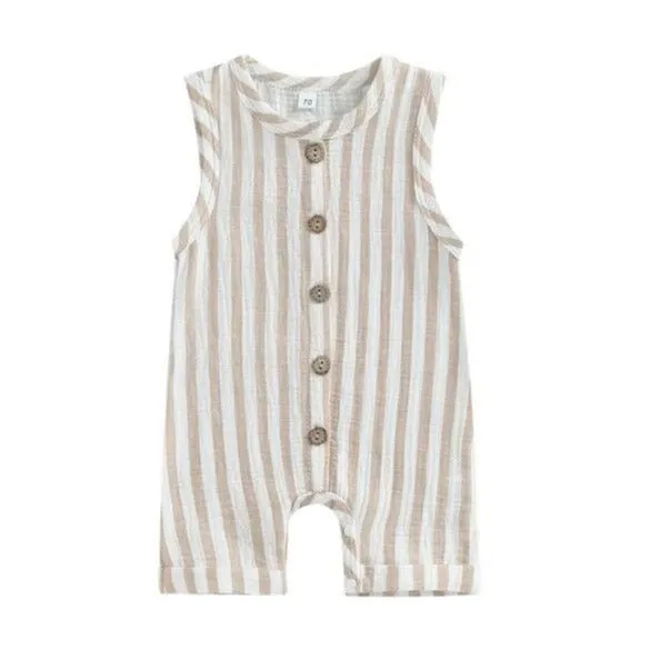 Sleeveless Baby Striped Jumpsuit - Sandy Beige