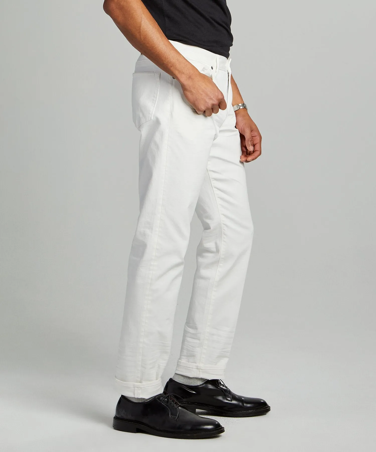 Slim Fit 5-Pocket Garment-Dyed Stretch Twill in White