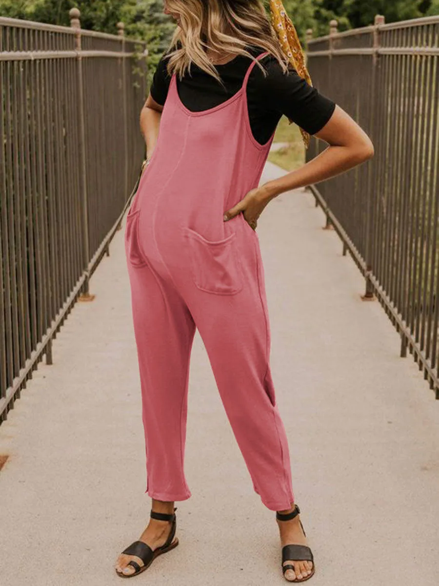 Sling Pocket Loose and Simple Pregnant Maternity Jumpsuit