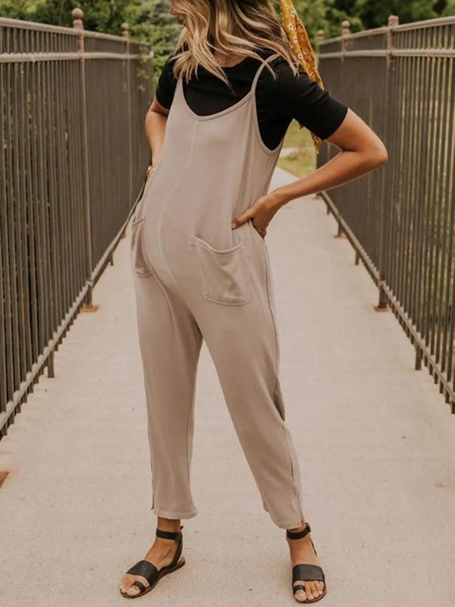 Sling Pocket Loose and Simple Pregnant Maternity Jumpsuit