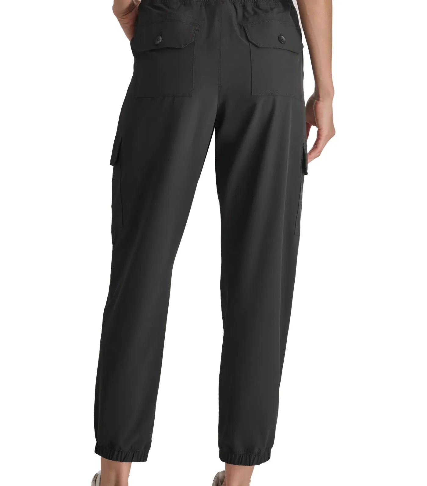 Smocked Waist Cargo Jogger with Bungee Drawcord Black