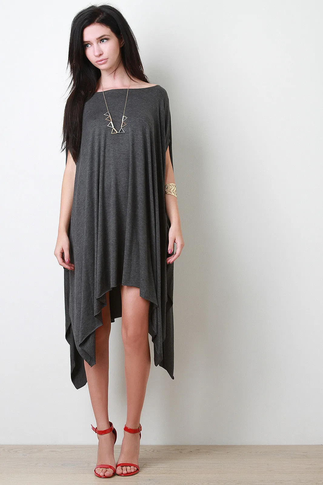 Solid Color Handkerchief Poncho Dress