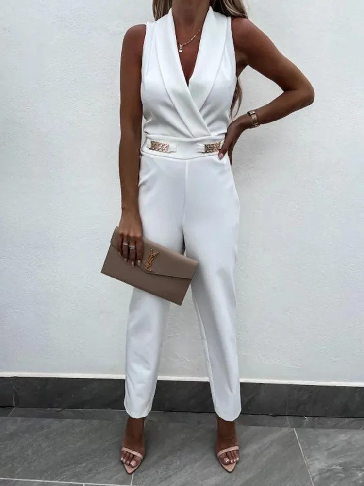 Solid Color Slim Fit Backless Fashion Jumpsuit Women's Pants