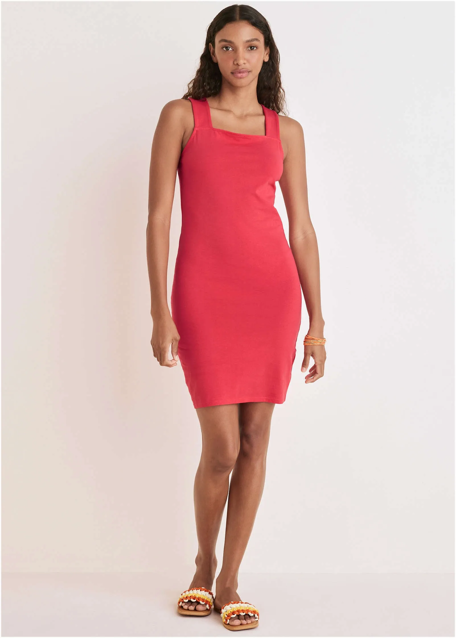 Square Neck Tank Dress - Red