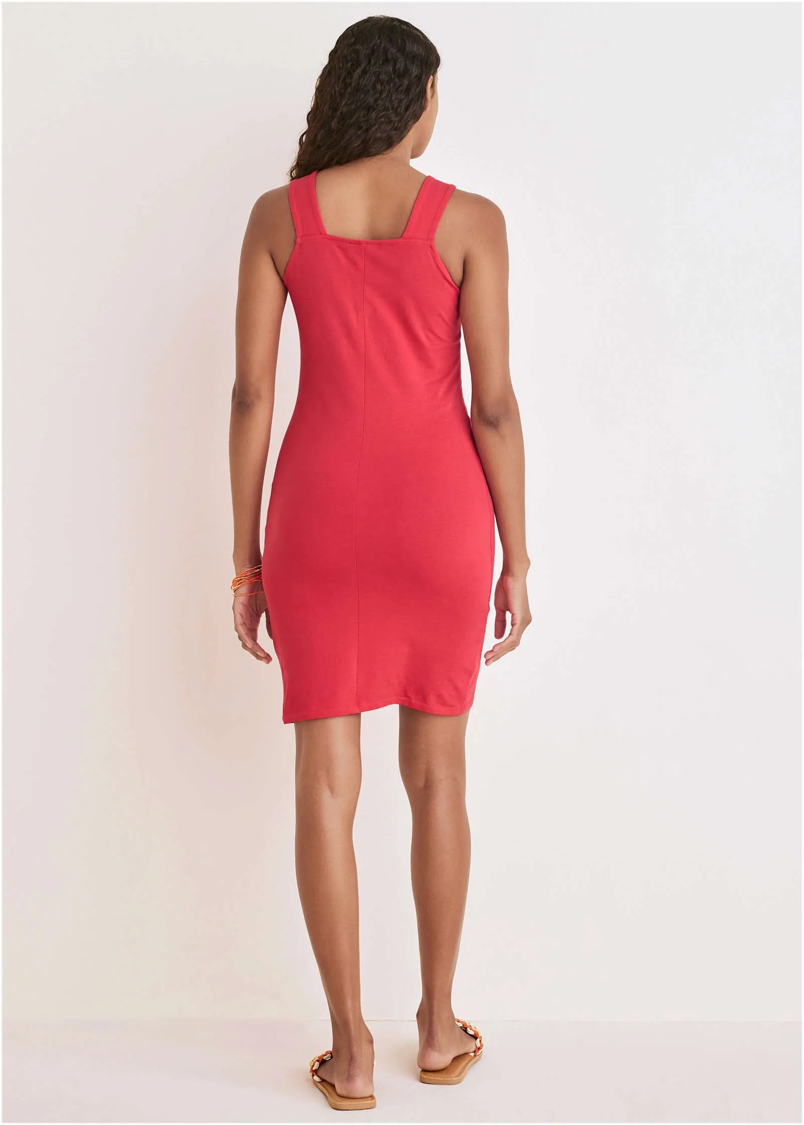 Square Neck Tank Dress - Red