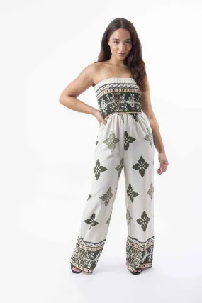 Strapless Printed Wide Leg Summer Jumpsuit