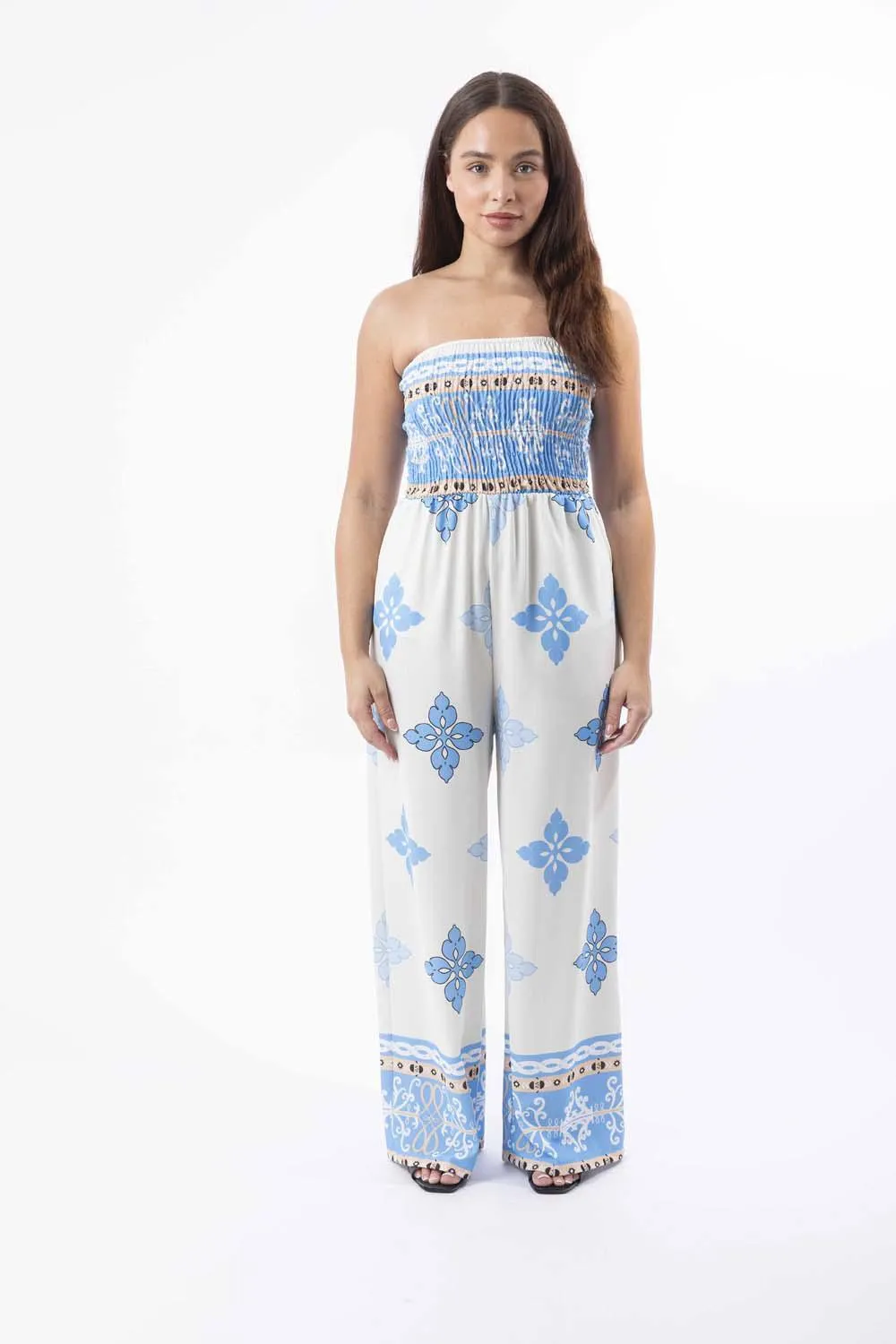 Strapless Printed Wide Leg Summer Jumpsuit