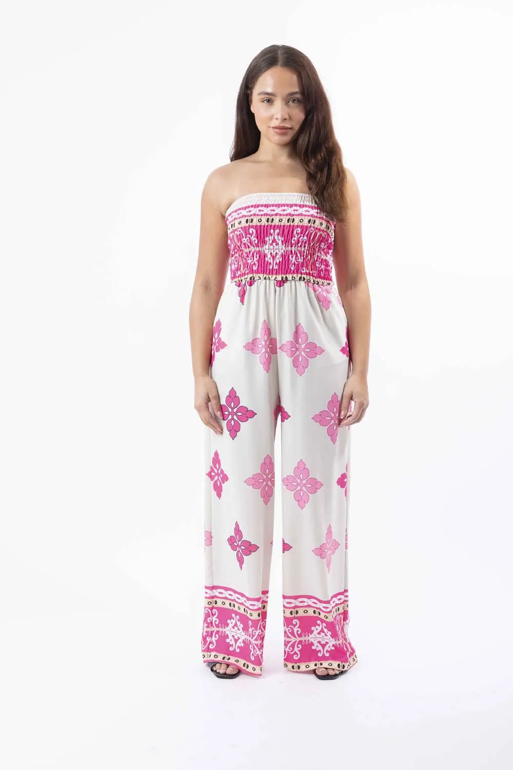 Strapless Printed Wide Leg Summer Jumpsuit