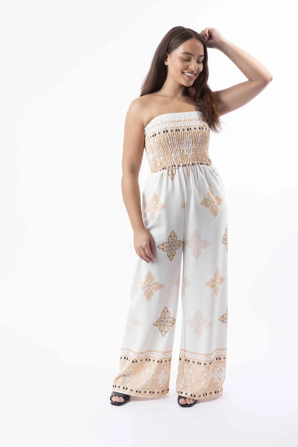 Strapless Printed Wide Leg Summer Jumpsuit