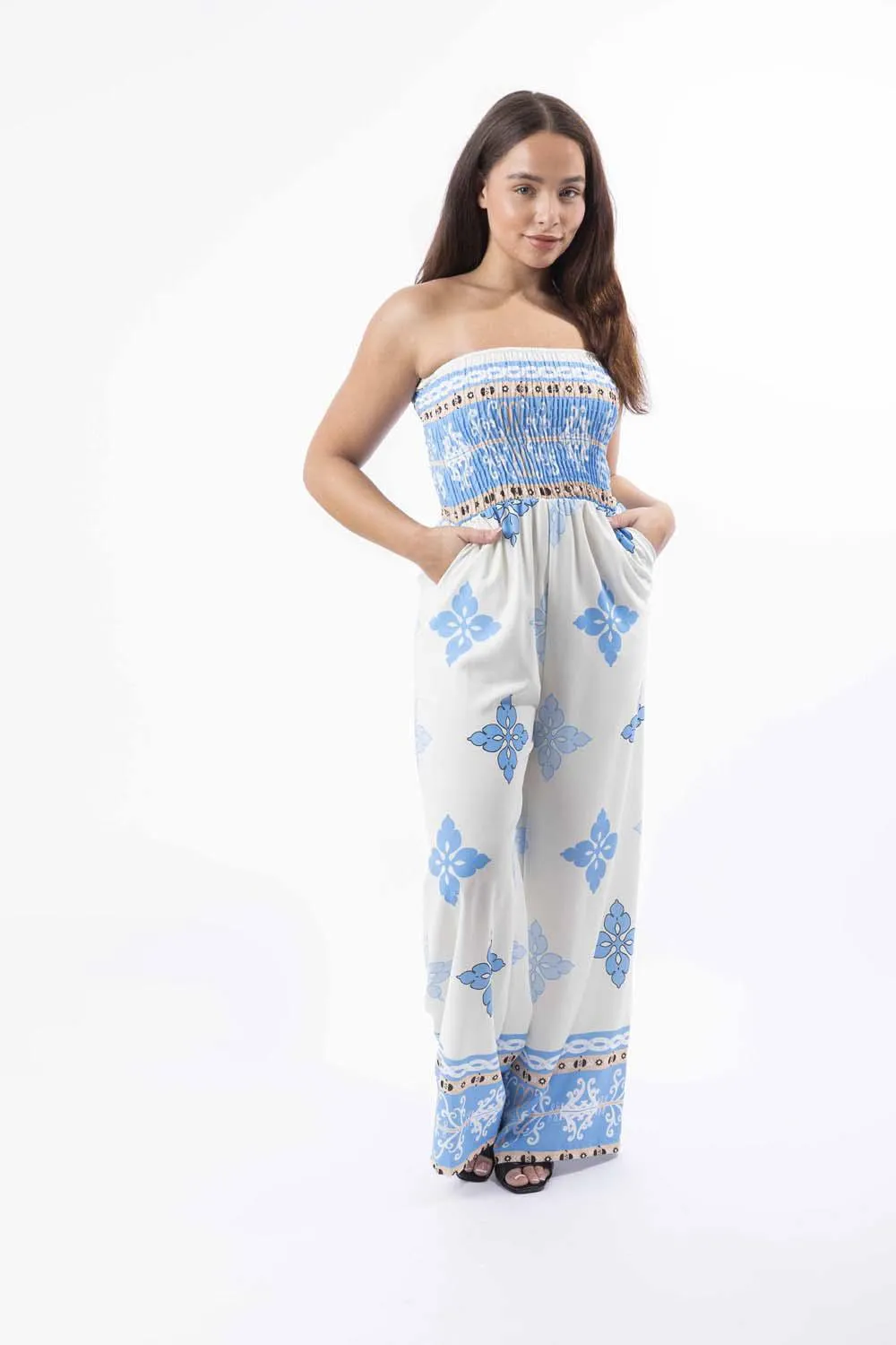 Strapless Printed Wide Leg Summer Jumpsuit