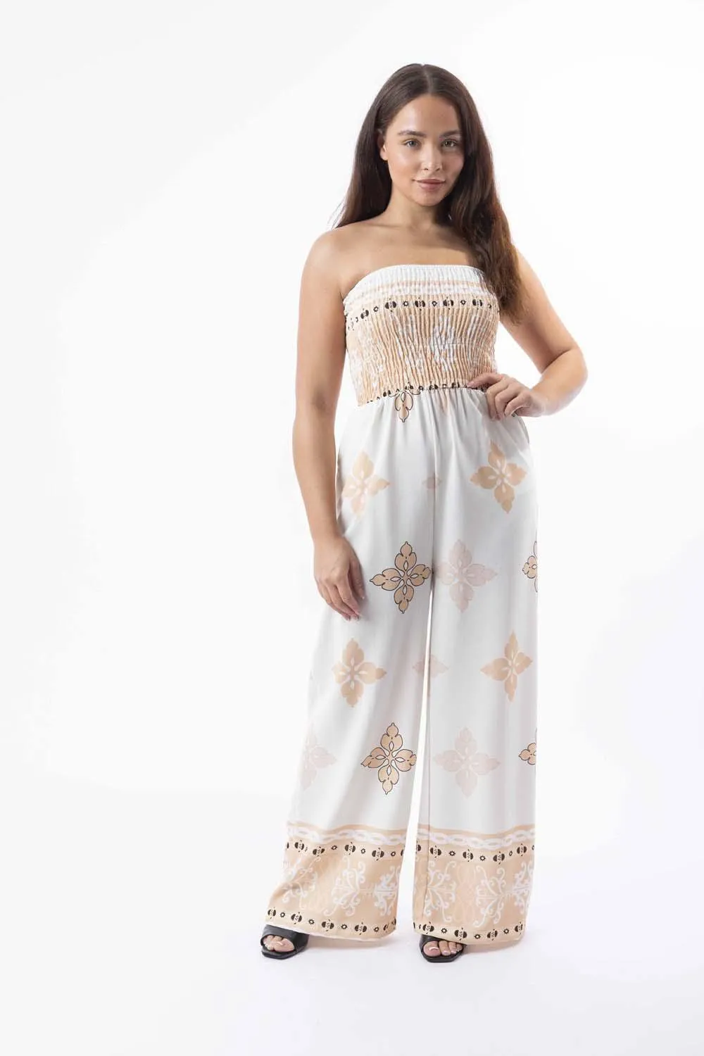 Strapless Printed Wide Leg Summer Jumpsuit