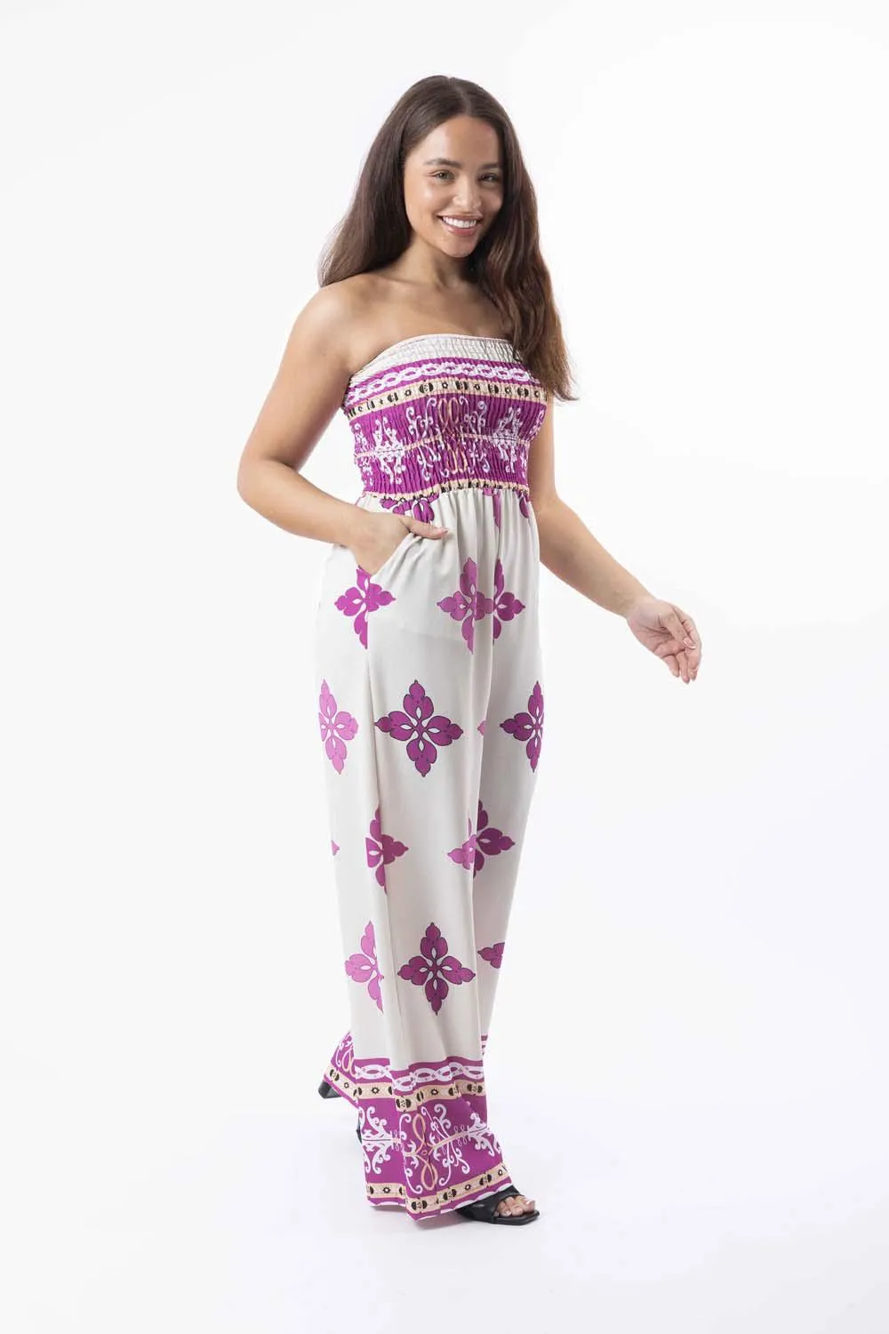 Strapless Printed Wide Leg Summer Jumpsuit