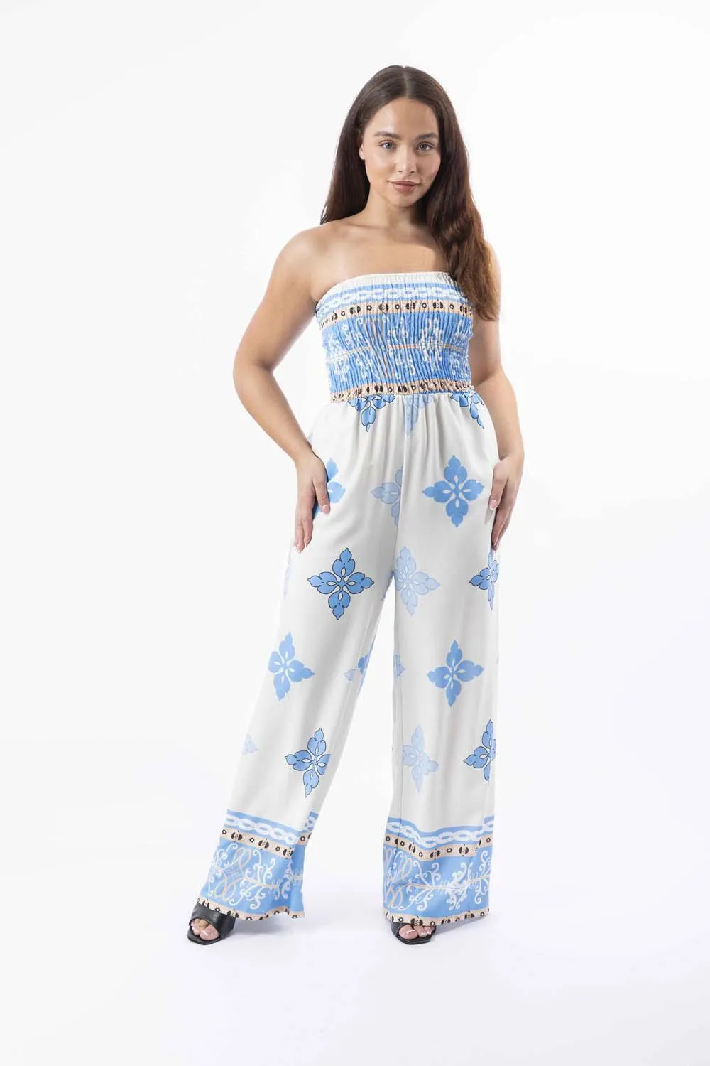 Strapless Printed Wide Leg Summer Jumpsuit