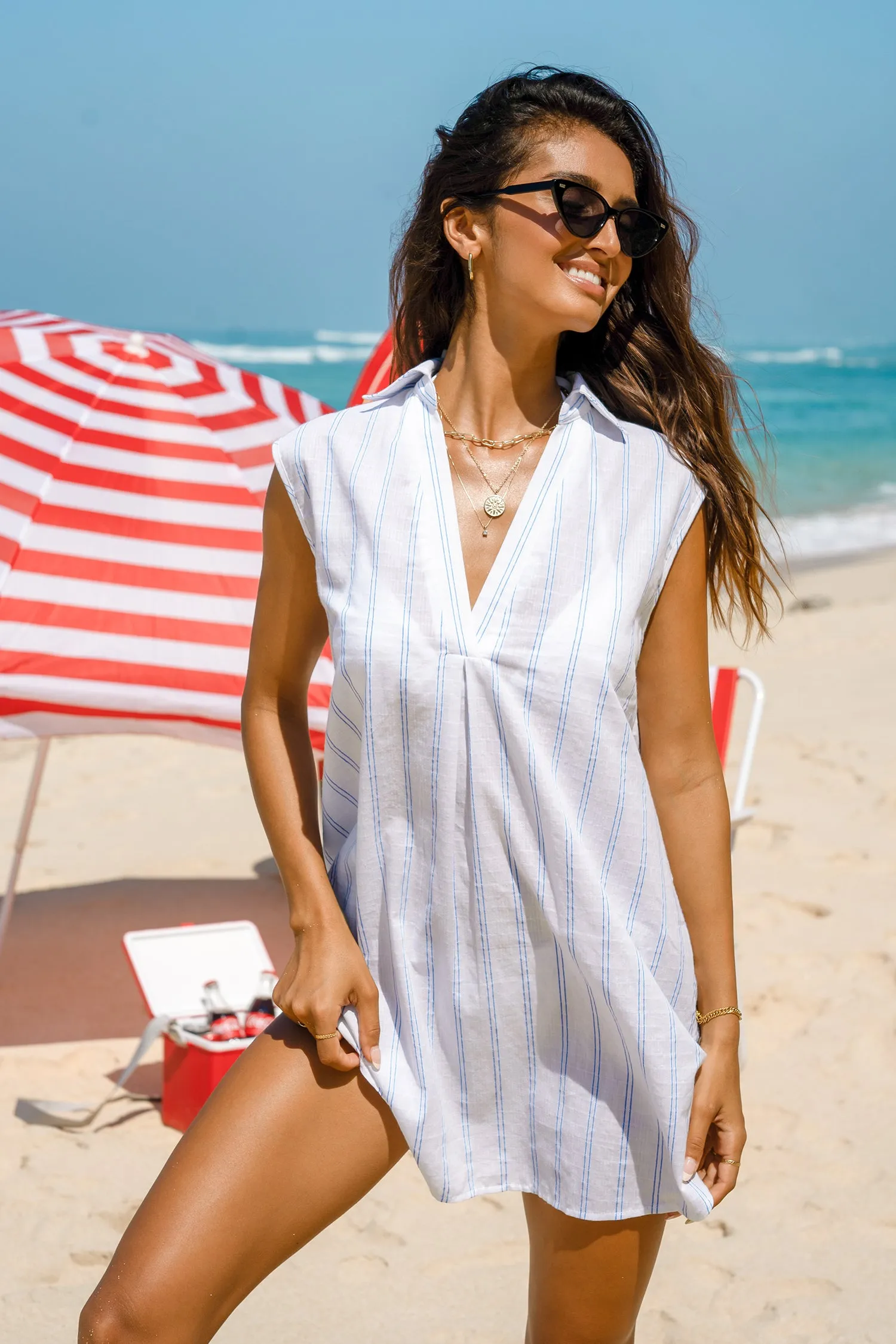 Striped Split Neck Cover-Up Dress