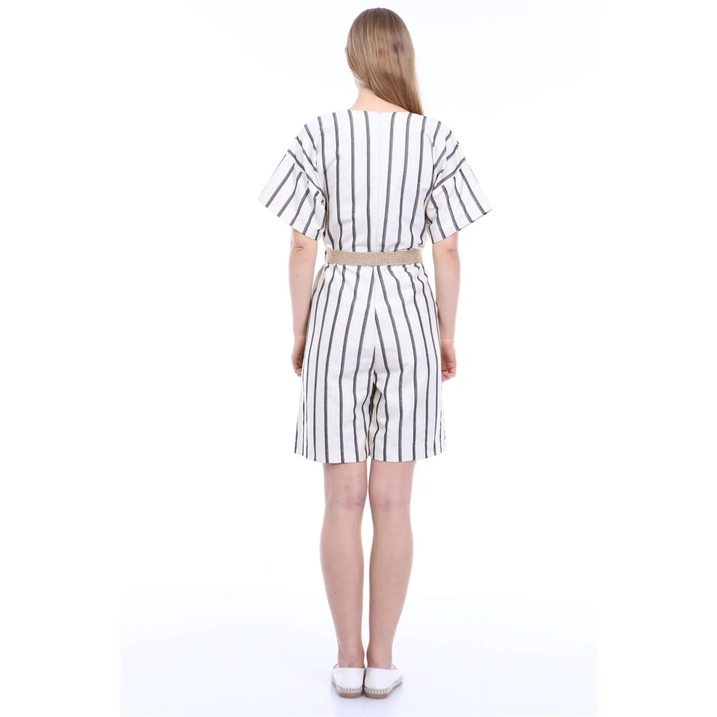 Stripes Beige Black Linen Jumpsuit