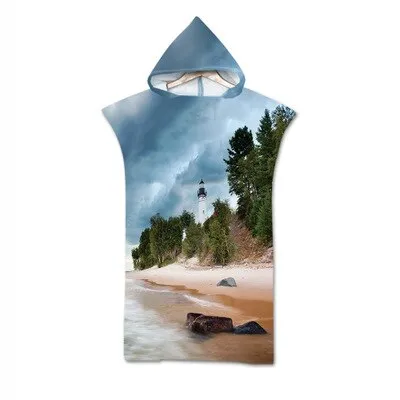 Summer Holiday Hooded Bath Beach Towels Microfiber Changing Robe Surf Poncho Towel for Swimming Beach Outdooor Bathrobe Wetsuit