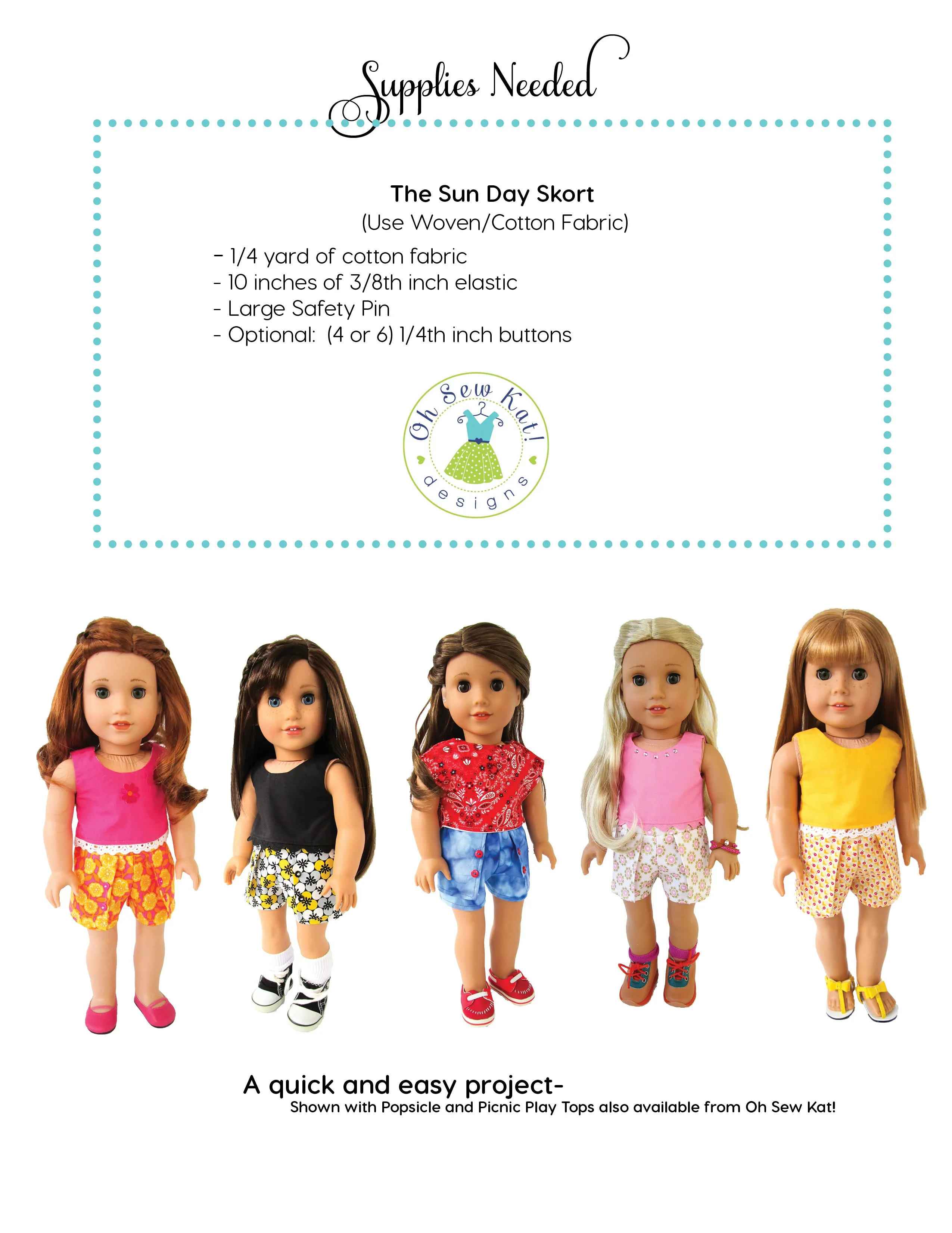 Sun Day Skort 18 Inch Doll Sewing Pattern