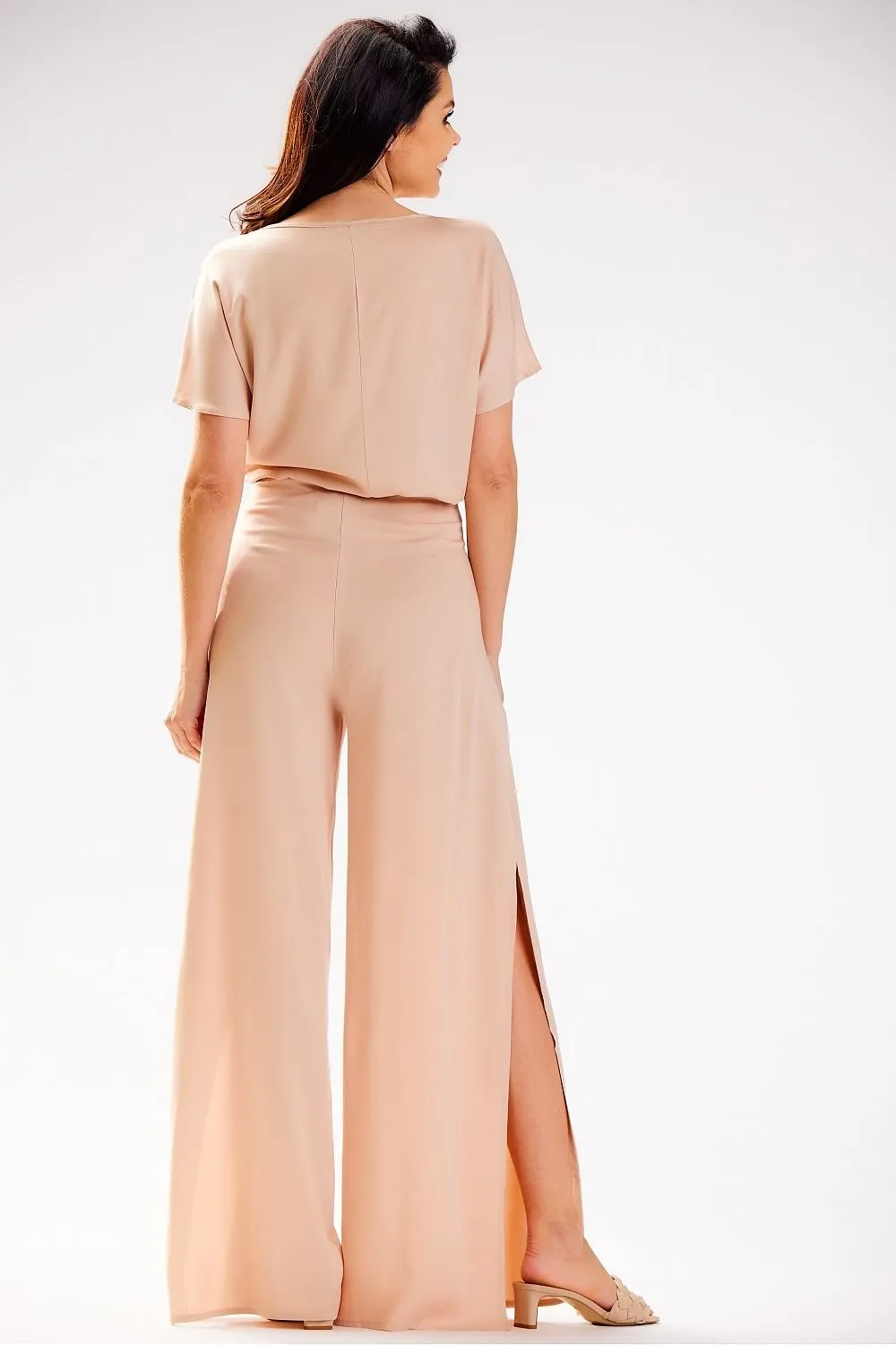 TEEK - Beige Belted Slit Leg Jumpsuit