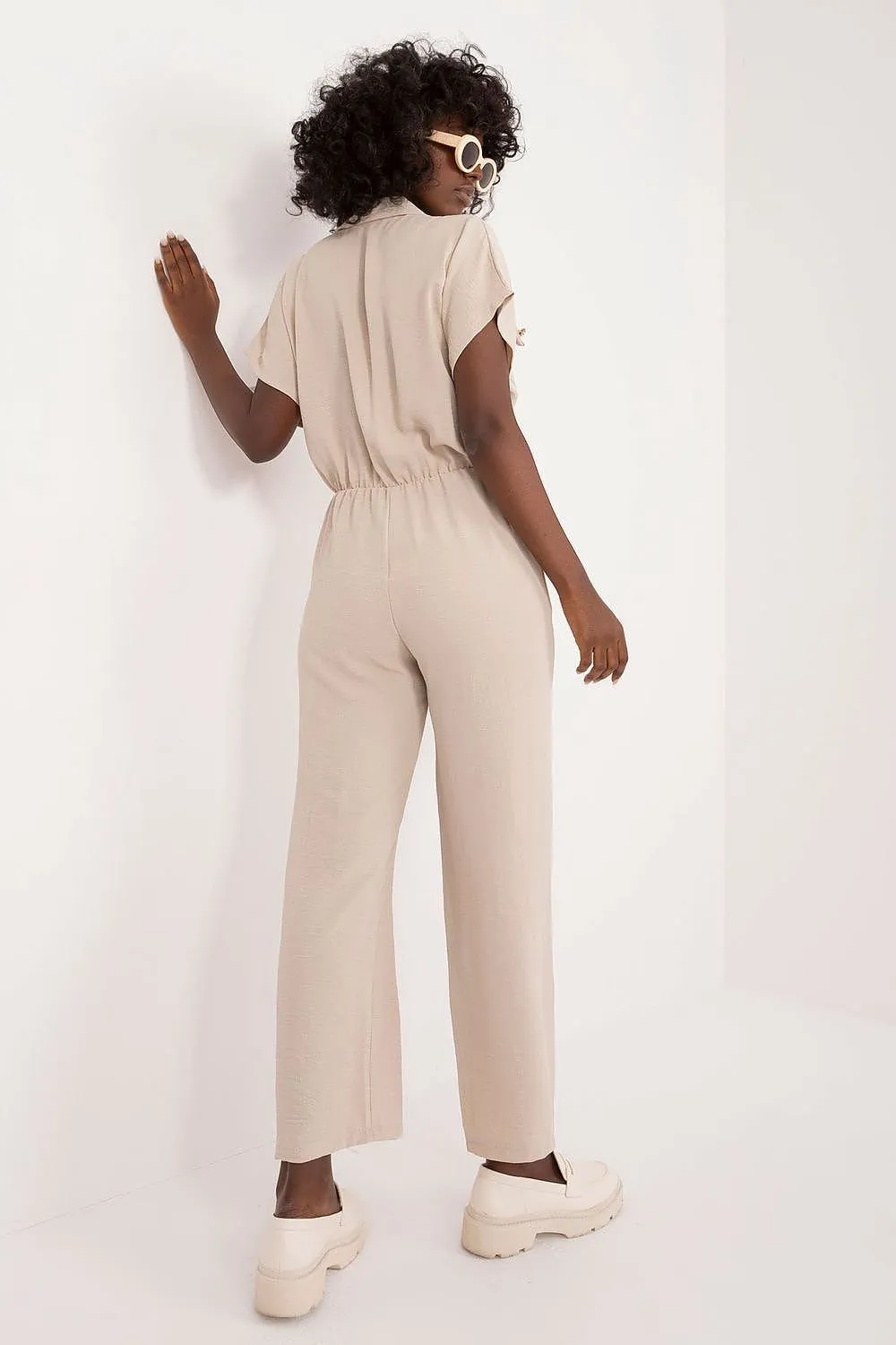 TEEK - Beige Button Up Pocketed Jumpsuit