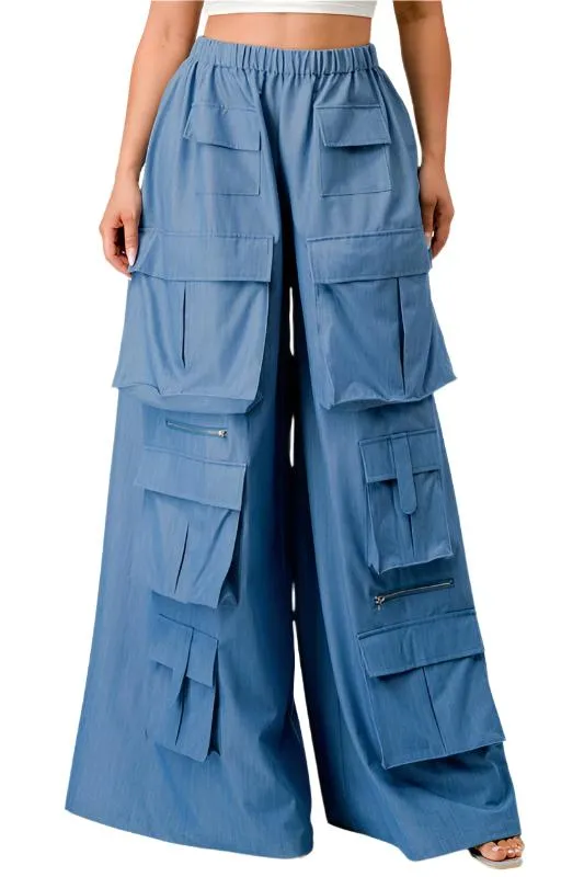 TEEK - BLUE WIDE MULTI POCKET CARGO PANTS