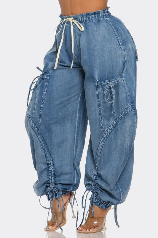 TEEK - Urban Chic Drawstring Denim Cargo Pants