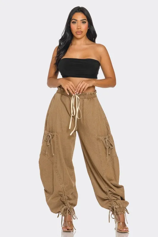 TEEK - Urban Chic Drawstring Denim Cargo Pants