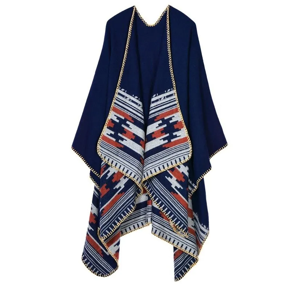 Thick and Warm Geometric Poncho Scarves