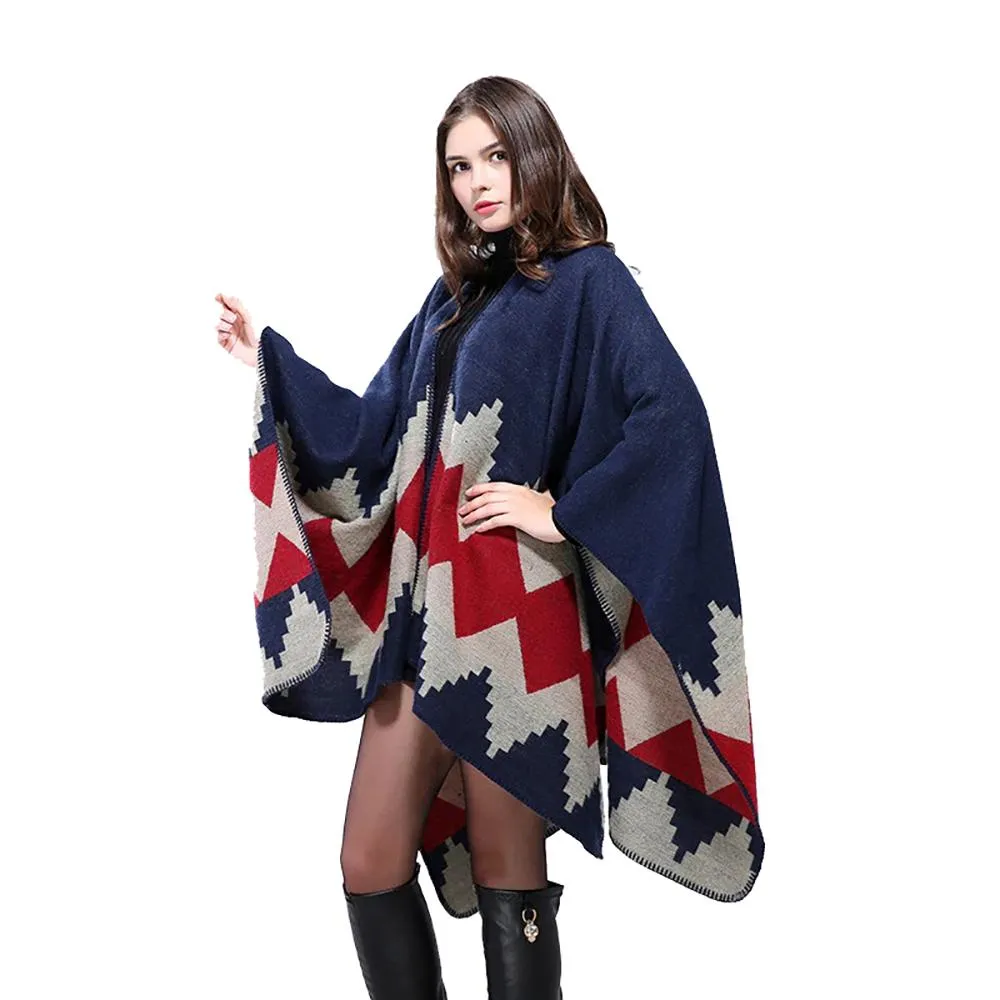 Thick and Warm Geometric Poncho Scarves