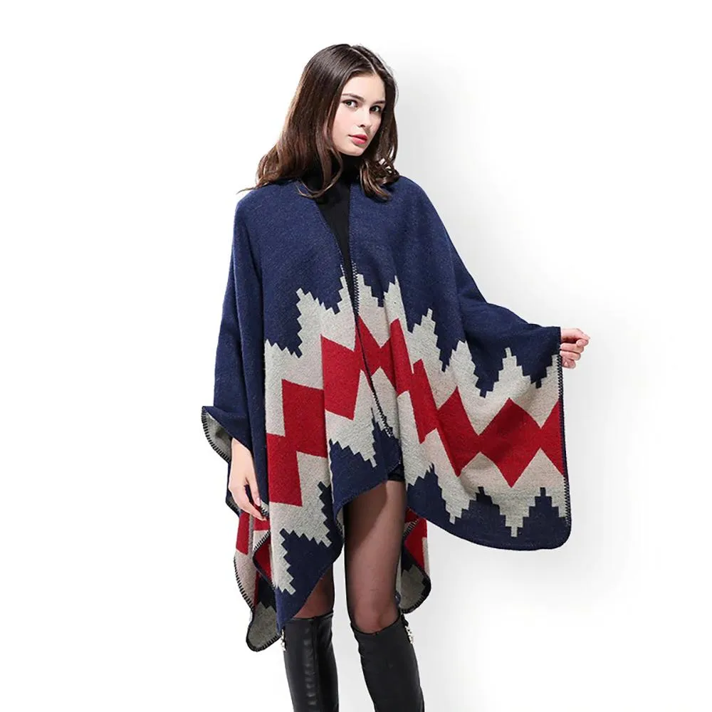 Thick and Warm Geometric Poncho Scarves