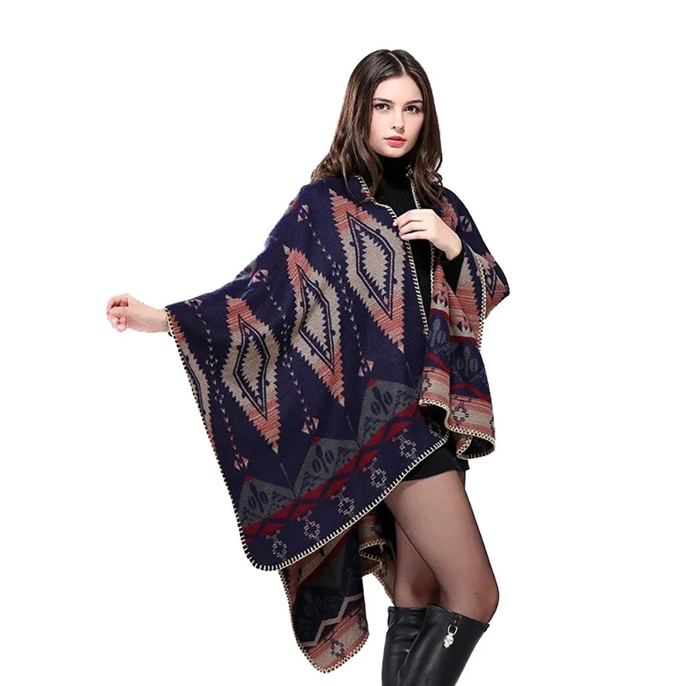 Thick and Warm Geometric Poncho Scarves