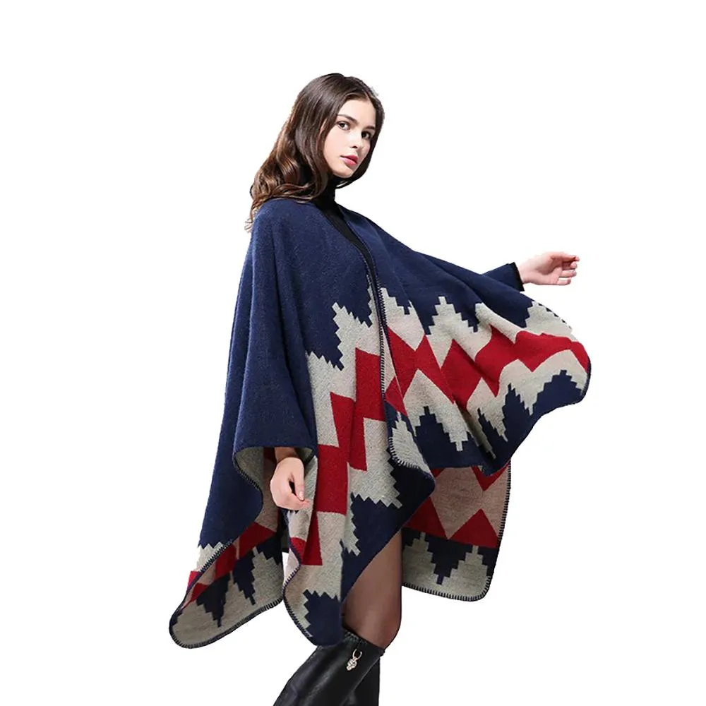 Thick and Warm Geometric Poncho Scarves